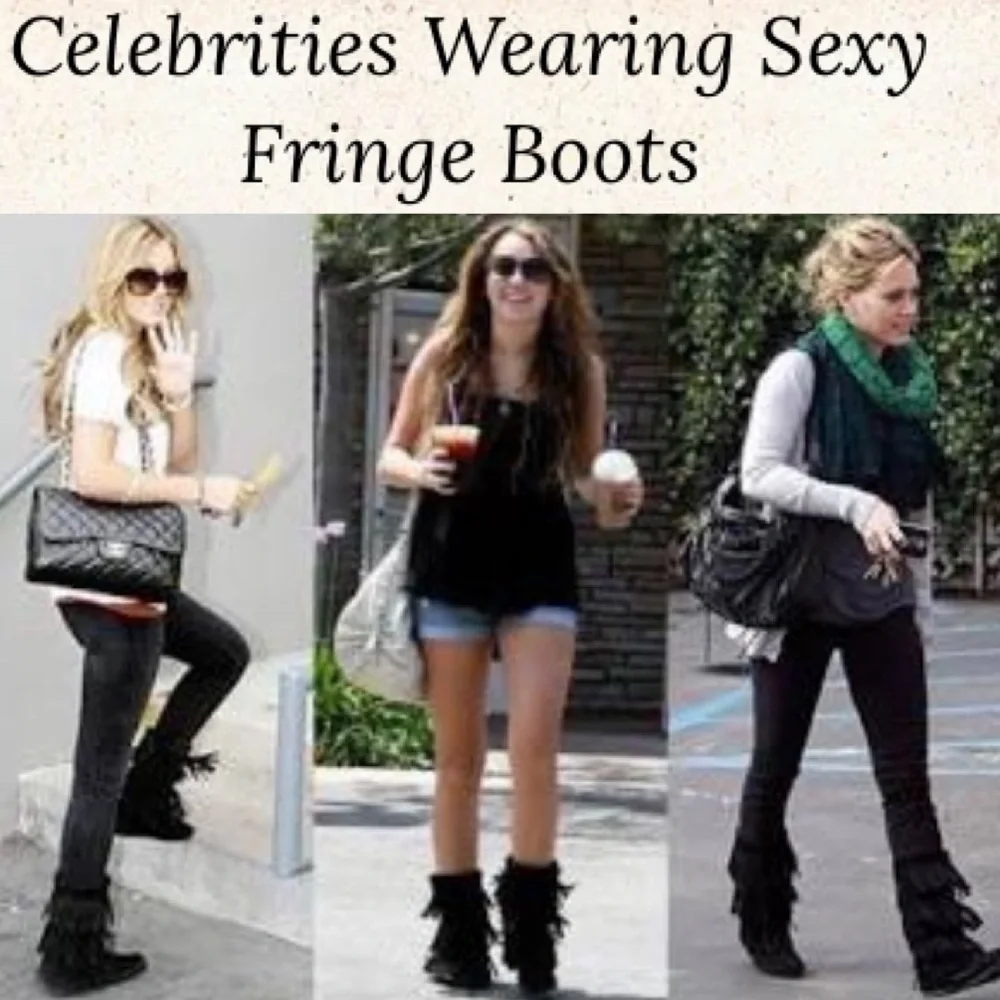 Vintage Suede Boots Black Fringe Knee High Tall Y2K Minnetonka Indian Moccasins